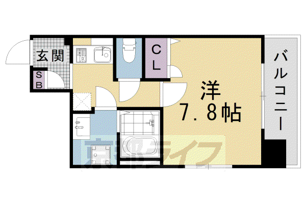 近鉄京都線 東寺駅 徒歩9分 7階建 築20年(1K/1階)の間取り写真
