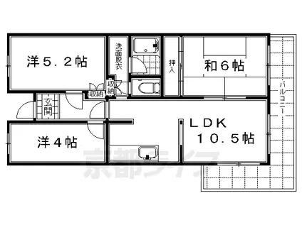 京都市烏丸線 十条駅(京都市営) 徒歩5分 5階建 築39年(3LDK/4階)の間取り写真