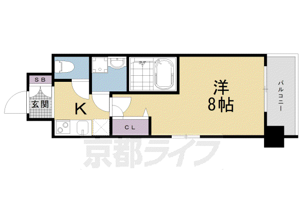 京都市烏丸線 五条駅(京都市営) 徒歩5分 15階建 築20年(1K/4階)の間取り写真