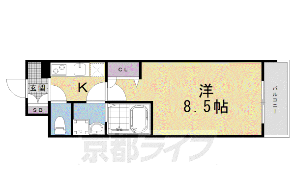 京都市烏丸線 五条駅(京都市営) 徒歩5分 15階建 築20年(1K/13階)の間取り写真