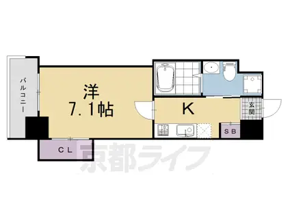阪急電鉄京都線 京都河原町駅 徒歩3分 13階建 築19年(1K/6階)の間取り写真