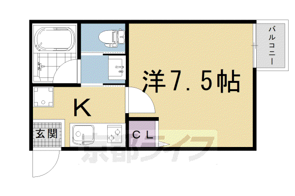 山陰本線 丹波口駅 徒歩5分 3階建 築20年(1K/3階)の間取り写真