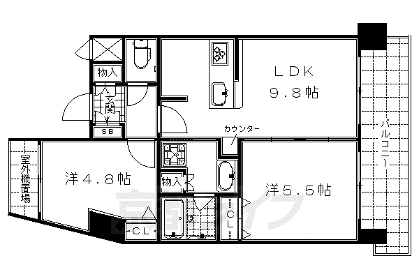 東海道本線 京都駅 徒歩5分 8階建 築20年(2LDK/8階)の間取り写真
