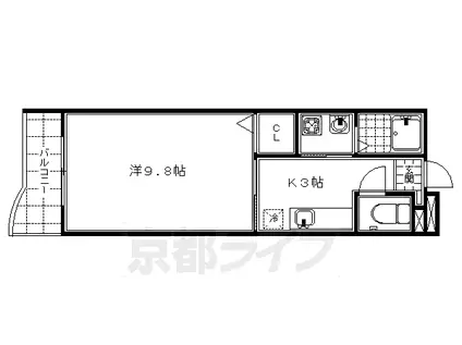 京都市烏丸線 九条駅(京都) 徒歩5分 5階建 築19年(1K/1階)の間取り写真