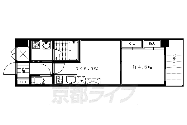 東海道本線 京都駅 徒歩10分 3階建 築19年(1DK/3階)の間取り写真