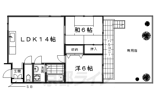 京阪電気鉄道京阪線 鳥羽街道駅 徒歩5分 3階建 築40年(2LDK/2階)の間取り写真