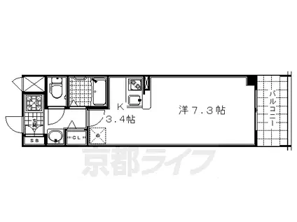 京都市烏丸線 五条駅(京都市営) 徒歩7分 11階建 築18年(1K/2階)の間取り写真
