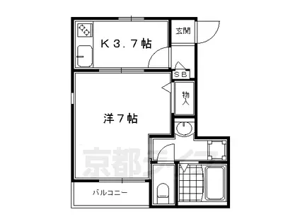 近鉄京都線 東寺駅 徒歩2分 2階建 築19年(1K/2階)の間取り写真