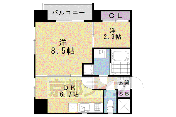 東海道本線 西大路駅 徒歩2分 11階建 築19年(2DK/5階)の間取り写真