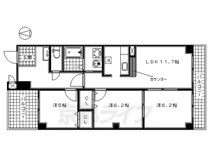 東海道本線 京都駅 徒歩5分 10階建 築18年(3LDK/3階)の間取り写真