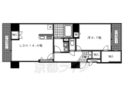 京都市烏丸線 京都駅 徒歩12分 7階建 築18年(1LDK/6階)の間取り写真