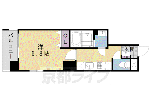 山陰本線 丹波口駅 徒歩13分 11階建 築18年(1K/6階)の間取り写真