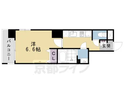 山陰本線 丹波口駅 徒歩13分 11階建 築17年(1K/6階)の間取り写真