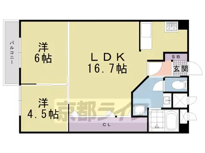 九条ビル A棟(2LDK/11階)の間取り写真