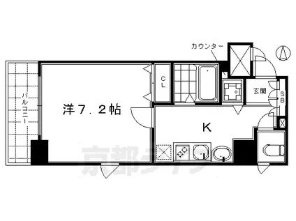 アクロス京都七条鴨川御苑(1K/4階)の間取り写真