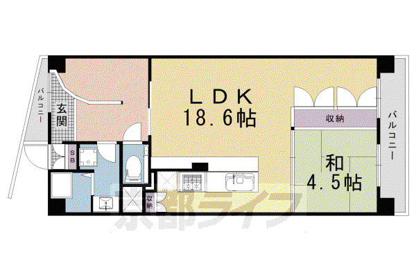 近鉄京都線 東寺駅 徒歩4分 7階建 築47年(1LDK/2階)の間取り写真