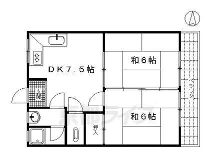近鉄京都線 上鳥羽口駅 徒歩14分 3階建 築54年(2DK/3階)の間取り写真