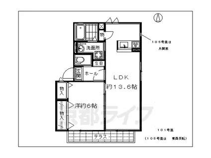 山陰本線 丹波口駅 徒歩7分 2階建 築16年(1LDK/1階)の間取り写真