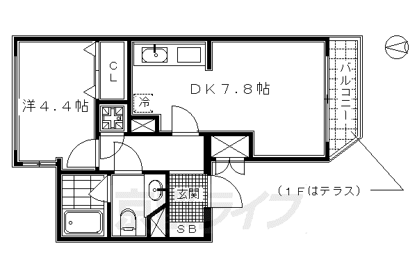 山陰本線 丹波口駅 徒歩10分 3階建 築17年(1DK/1階)の間取り写真