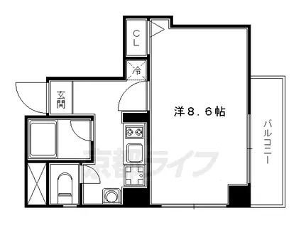 近鉄京都線 東寺駅 徒歩5分 5階建 築17年(1K/2階)の間取り写真