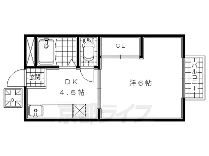 奈良線 長池駅 徒歩9分 2階建 築39年(1DK/1階)の間取り写真