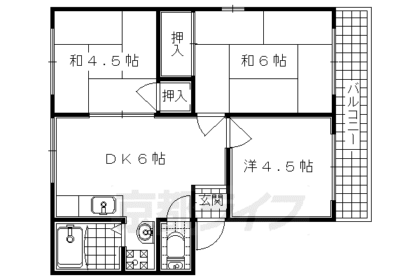 近鉄京都線 富野荘駅 徒歩12分 2階建 築41年(3DK/2階)の間取り写真