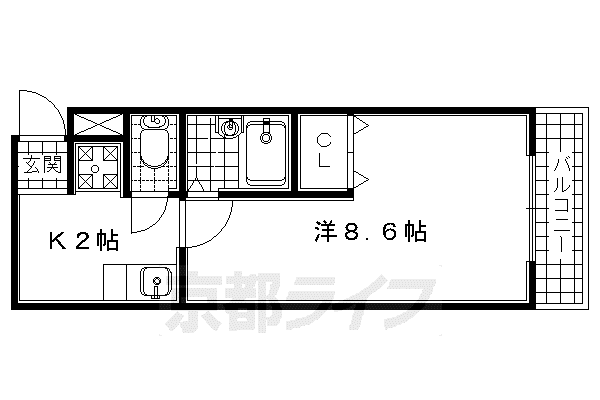 近鉄京都線 富野荘駅 徒歩11分 3階建 築27年(1K/2階)の間取り写真