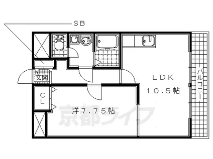 近鉄京都線 向島駅 徒歩17分 3階建 築31年(1LDK/1階)の間取り写真