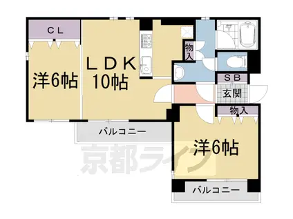 近鉄京都線 大久保駅(京都) 徒歩3分 4階建 築33年(2LDK/2階)の間取り写真