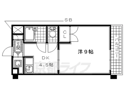 近鉄京都線 大久保駅(京都) 徒歩3分 4階建 築33年(1DK/2階)の間取り写真