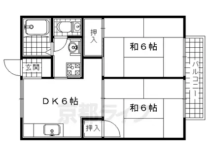 近鉄京都線 伊勢田駅 徒歩3分 2階建 築37年(2DK/2階)の間取り写真