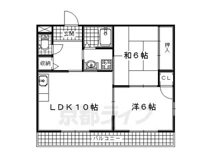 近鉄京都線 伊勢田駅 徒歩7分 3階建 築26年(2LDK/2階)の間取り写真