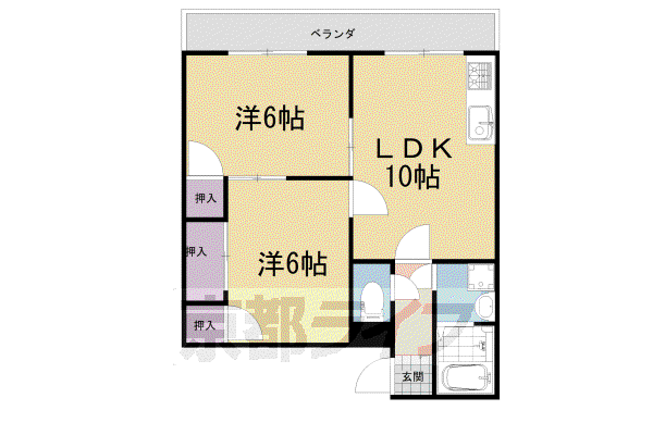 京阪電気鉄道宇治線 三室戸駅 徒歩2分 3階建 築39年(2LDK/3階)の間取り写真