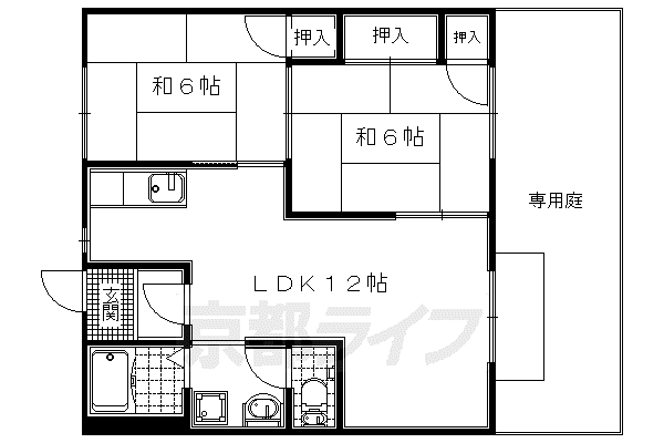 奈良線 宇治駅(JR) 徒歩10分 2階建 築34年(2LDK/1階)の間取り写真