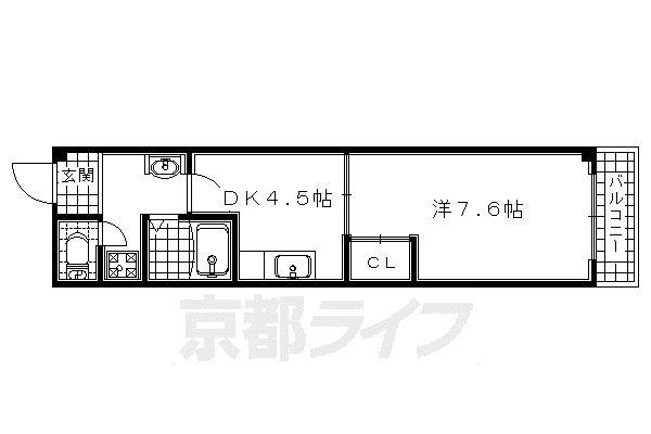 近鉄京都線 富野荘駅 徒歩10分 3階建 築26年(1DK/2階)の間取り写真