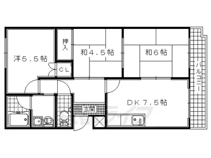 近鉄京都線 小倉駅(京都) 徒歩4分 3階建 築37年(3DK/2階)の間取り写真