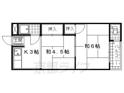 近鉄京都線 伊勢田駅 徒歩5分 3階建 築53年(1DK/1階)の間取り写真