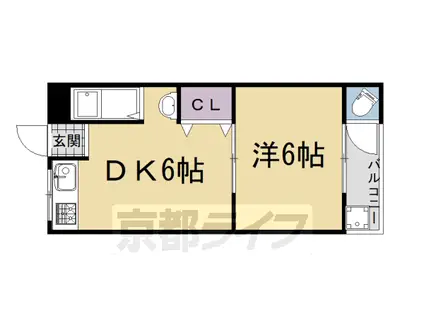 近鉄京都線 伊勢田駅 徒歩5分 3階建 築53年(1DK/1階)の間取り写真