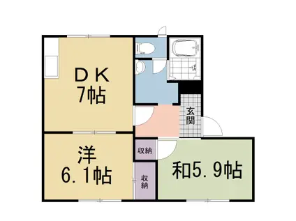 近鉄京都線 小倉駅(京都) 徒歩11分 2階建 築38年(2DK/2階)の間取り写真