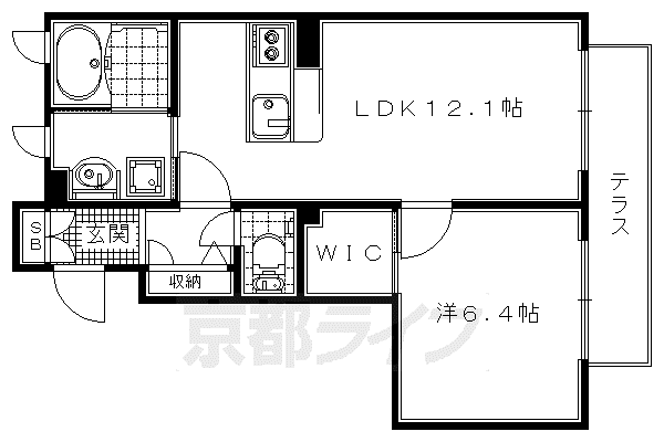 奈良線 長池駅 徒歩6分 2階建 築15年(1LDK/1階)の間取り写真