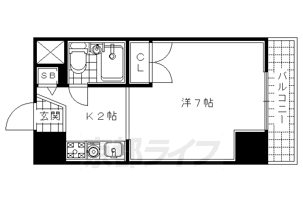 近鉄京都線 小倉駅(京都) 徒歩2分 6階建 築33年(1K/2階)の間取り写真