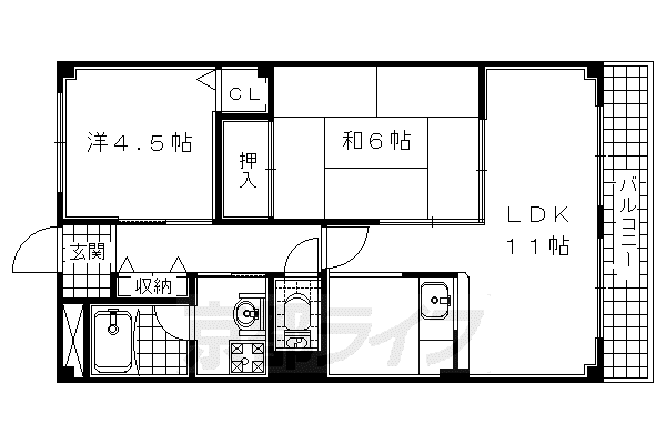 近鉄京都線 向島駅 徒歩5分 3階建 築28年(2LDK/3階)の間取り写真