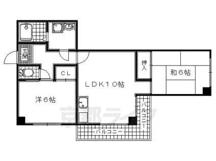 近鉄京都線 寺田駅(京都) 徒歩6分 3階建 築36年(2LDK/3階)の間取り写真