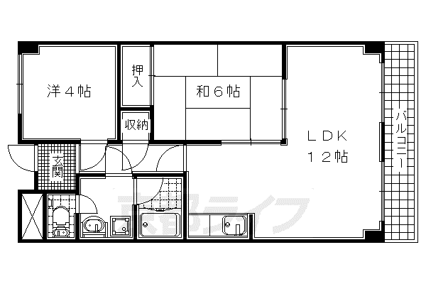 近鉄京都線 寺田駅(京都) 徒歩7分 3階建 築32年(2LDK/2階)の間取り写真