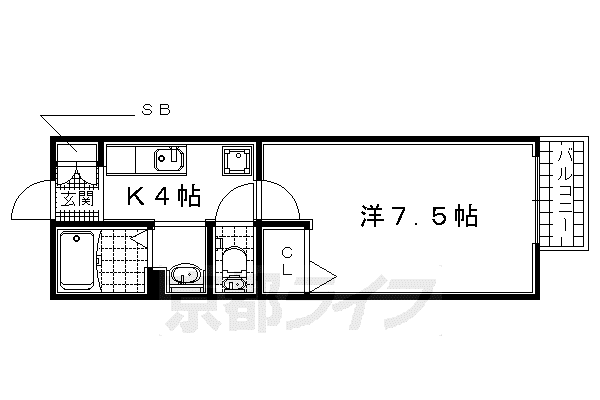 近鉄京都線 久津川駅 徒歩7分 2階建 築24年(1K/1階)の間取り写真