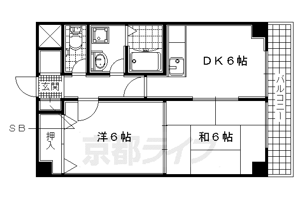 近鉄京都線 久津川駅 徒歩4分 5階建 築31年(2DK/2階)の間取り写真