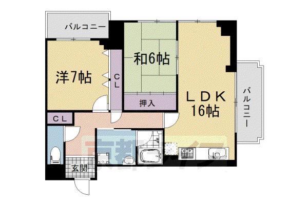 近鉄京都線 久津川駅 徒歩9分 6階建 築24年(2LDK/2階)の間取り写真