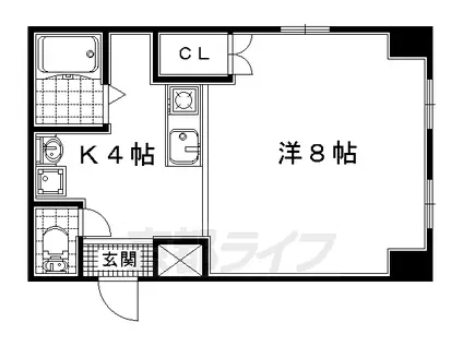 近鉄京都線 向島駅 徒歩15分 6階建 築34年(1K/4階)の間取り写真