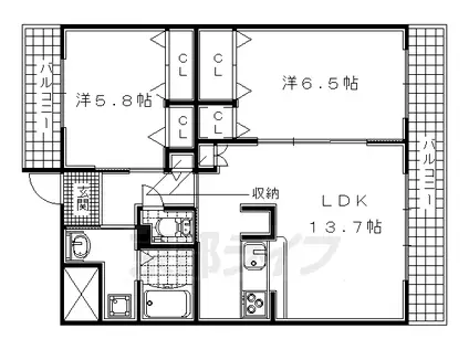 奈良線 新田駅(京都) 徒歩2分 3階建 築22年(2LDK/2階)の間取り写真