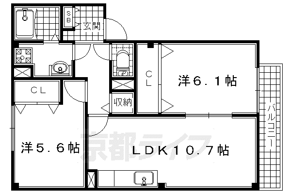 近鉄京都線 大久保駅(京都) 徒歩33分 2階建 築22年(2LDK/1階)の間取り写真